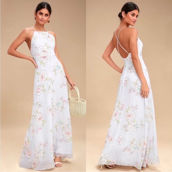 NWT Lulus Blooms for You Floral Maxi Dress Light Blue Pink XS - Picture 1 of 10